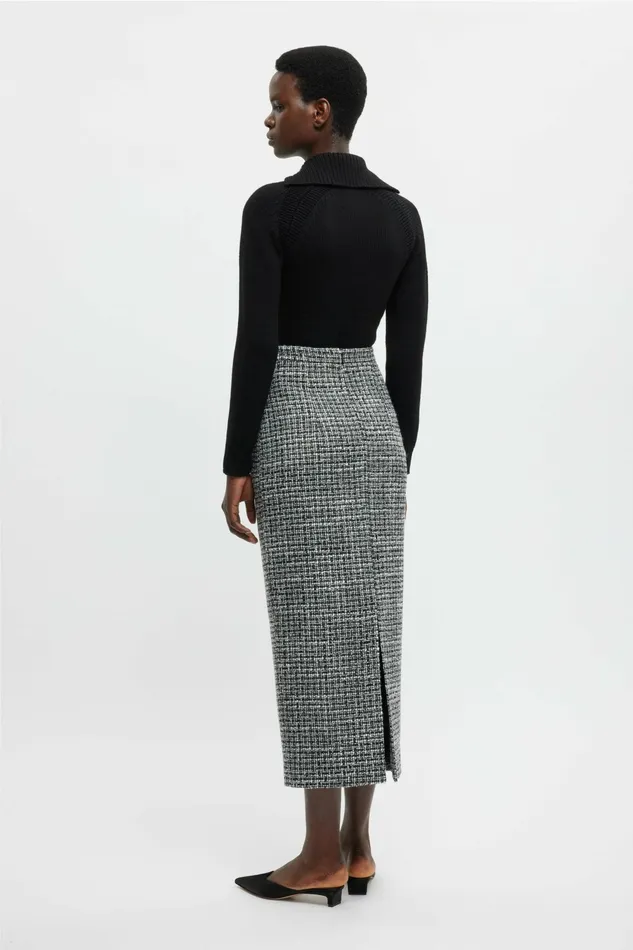 Emilia Wickstead Lorelei Skirt In Ivory and Black Boucle Tweed Women Skirts