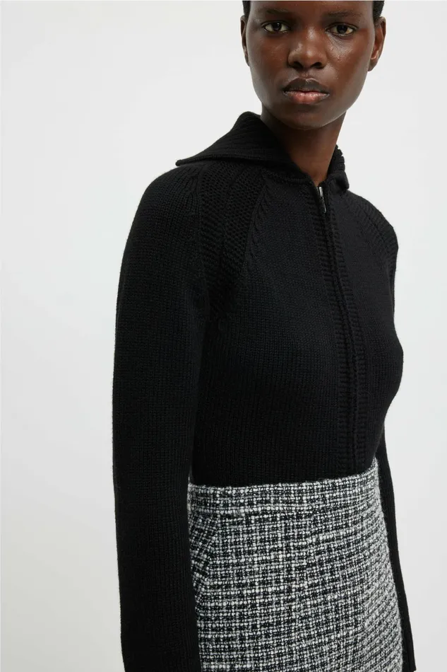 Emilia Wickstead Lorelei Skirt In Ivory and Black Boucle Tweed Women Skirts