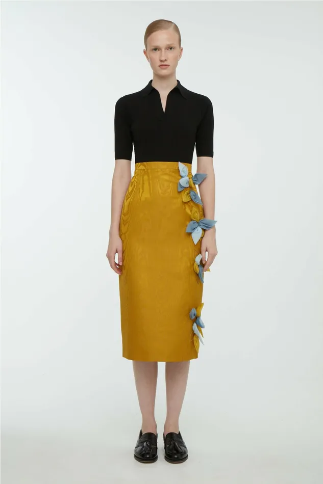 Emilia Wickstead Lorinda Embroidered Skirt In Ochre Moire Mikado Women Skirts