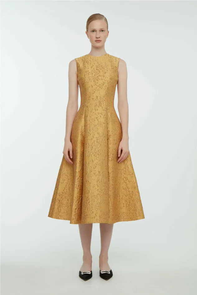 Emilia Wickstead Mara Dress In Gold Wallpaper Jacquard Women Dresses