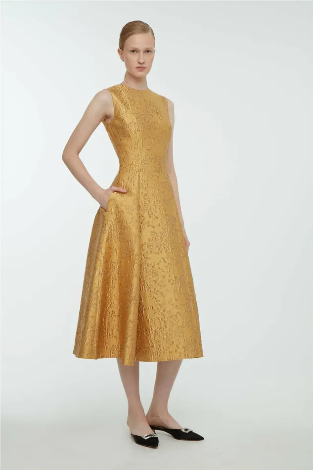 Emilia Wickstead Mara Dress In Gold Wallpaper Jacquard Women Dresses