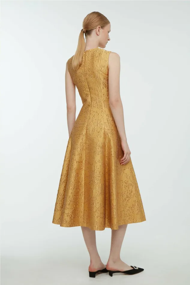 Emilia Wickstead Mara Dress In Gold Wallpaper Jacquard Women Dresses