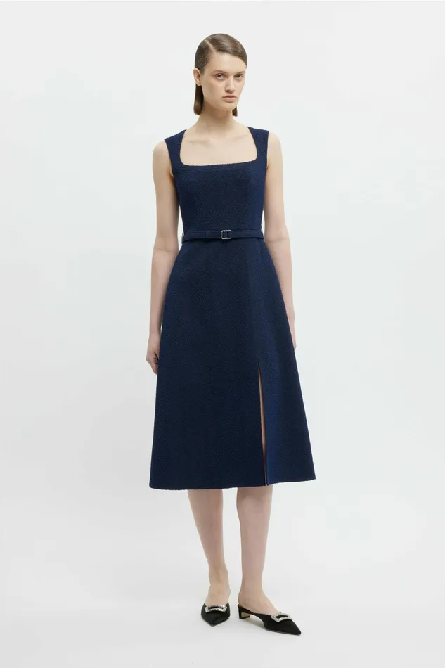 Emilia Wickstead Pinah Dress In Dark Navy Cotton Boucle Women Dresses