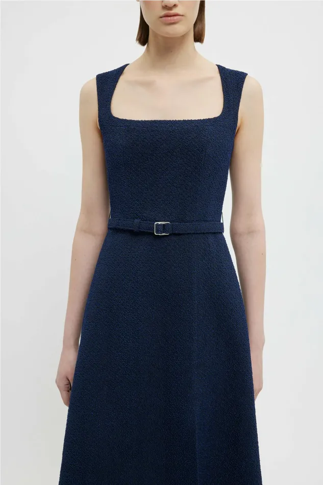 Emilia Wickstead Pinah Dress In Dark Navy Cotton Boucle Women Dresses