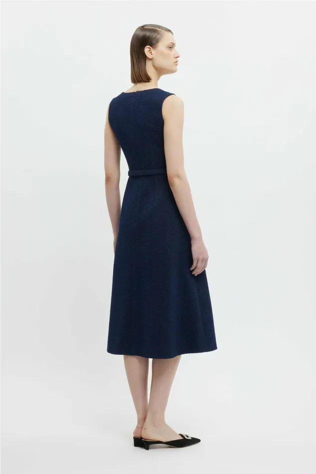 Emilia Wickstead Pinah Dress In Dark Navy Cotton Boucle Women Dresses