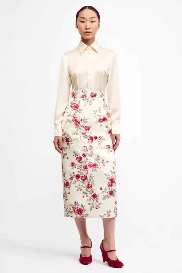 Emilia Wickstead Ravanne Ivory Crushed Satin Shirt Women Shirts and Tops