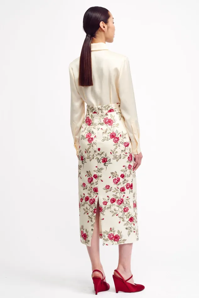 Emilia Wickstead Ravanne Ivory Crushed Satin Shirt Women Shirts and Tops