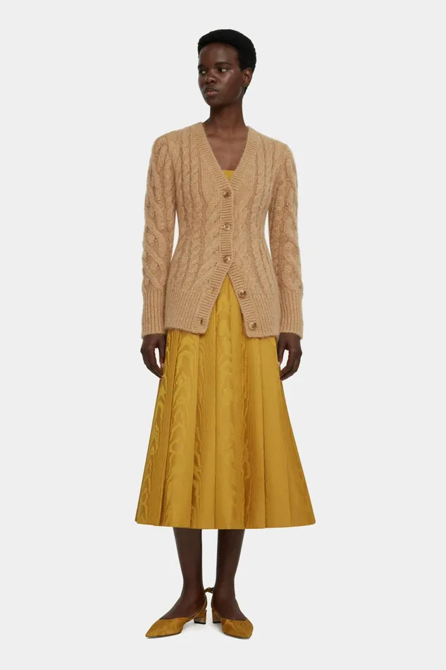 Emilia Wickstead Ross Cable Knit Cardigan In Beige Mohair Women Knitwear