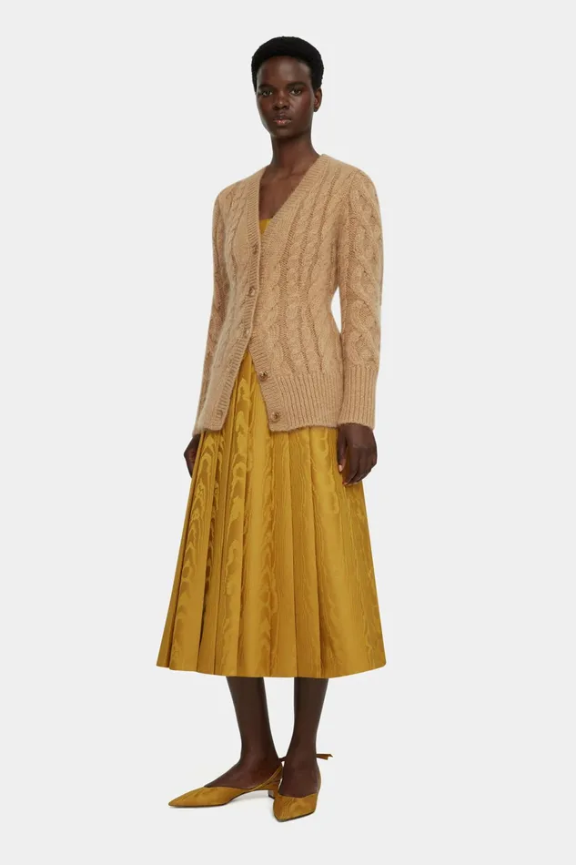Emilia Wickstead Ross Cable Knit Cardigan In Beige Mohair Women Knitwear