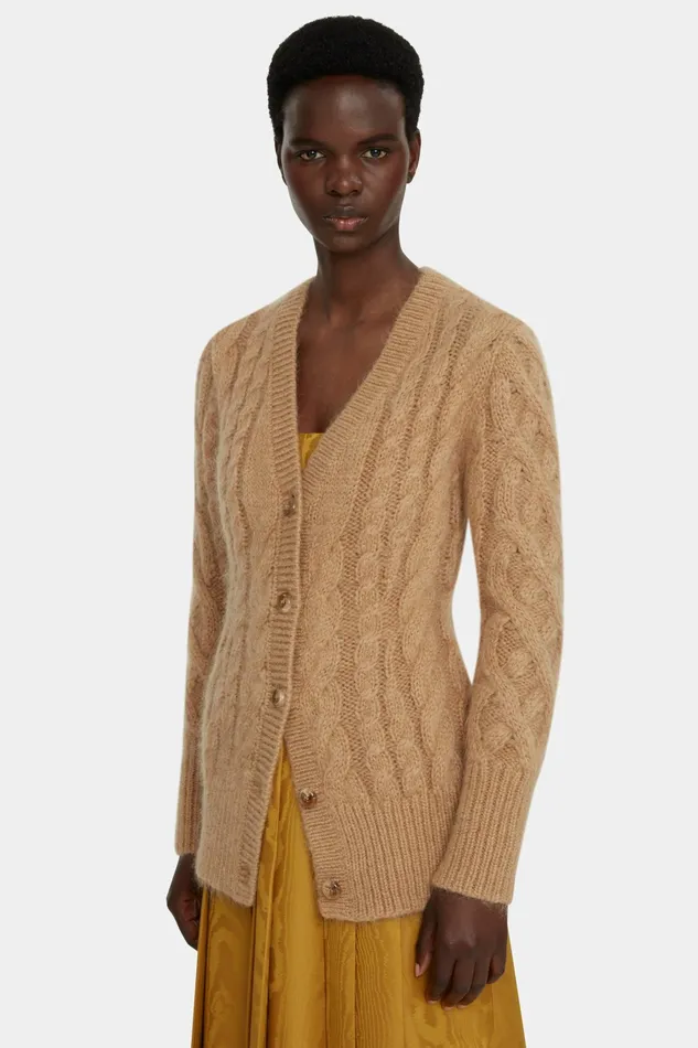 Emilia Wickstead Ross Cable Knit Cardigan In Beige Mohair Women Knitwear