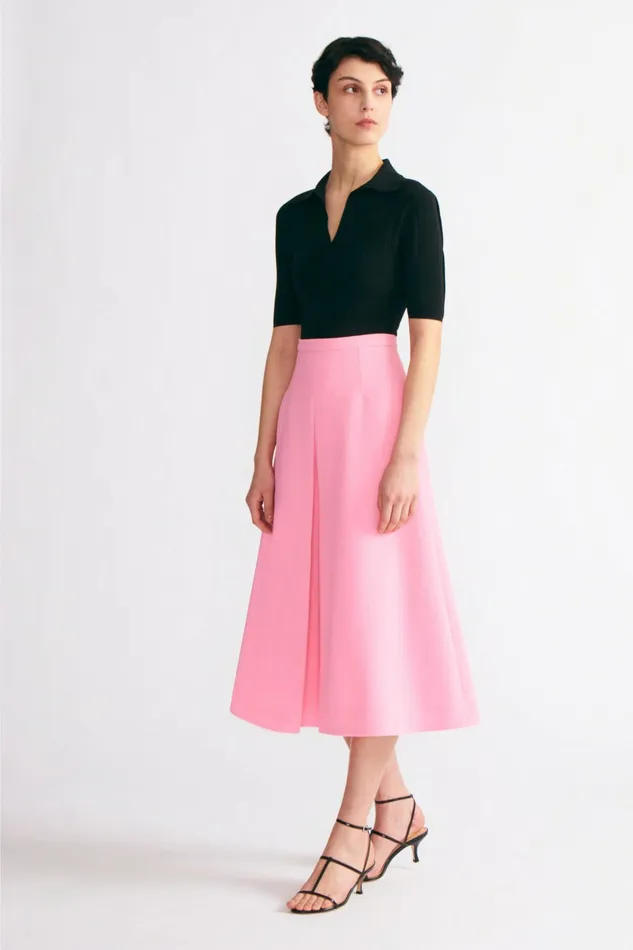 Emilia Wickstead Sato ALine Inverted Pleat Skirt Pink Double Crepe Women Skirts