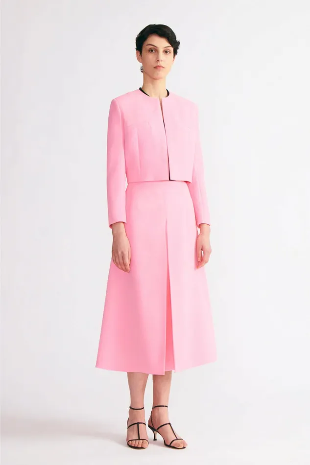 Emilia Wickstead Sato ALine Inverted Pleat Skirt Pink Double Crepe Women Skirts Emilia Wickstead Sato ALine Inverted Pleat Skirt Pink Double Crepe Women Skirts