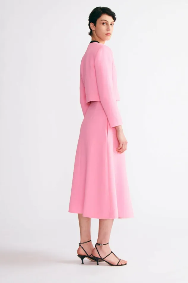Emilia Wickstead Sato ALine Inverted Pleat Skirt Pink Double Crepe Women Skirts Emilia Wickstead Sato ALine Inverted Pleat Skirt Pink Double Crepe Women Skirts