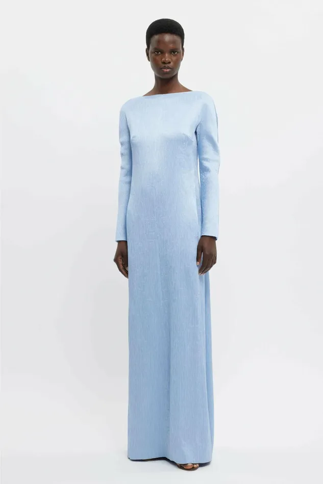 Emilia Wickstead Uriela Gown In Sky Blue Plisse Satin Women Gowns