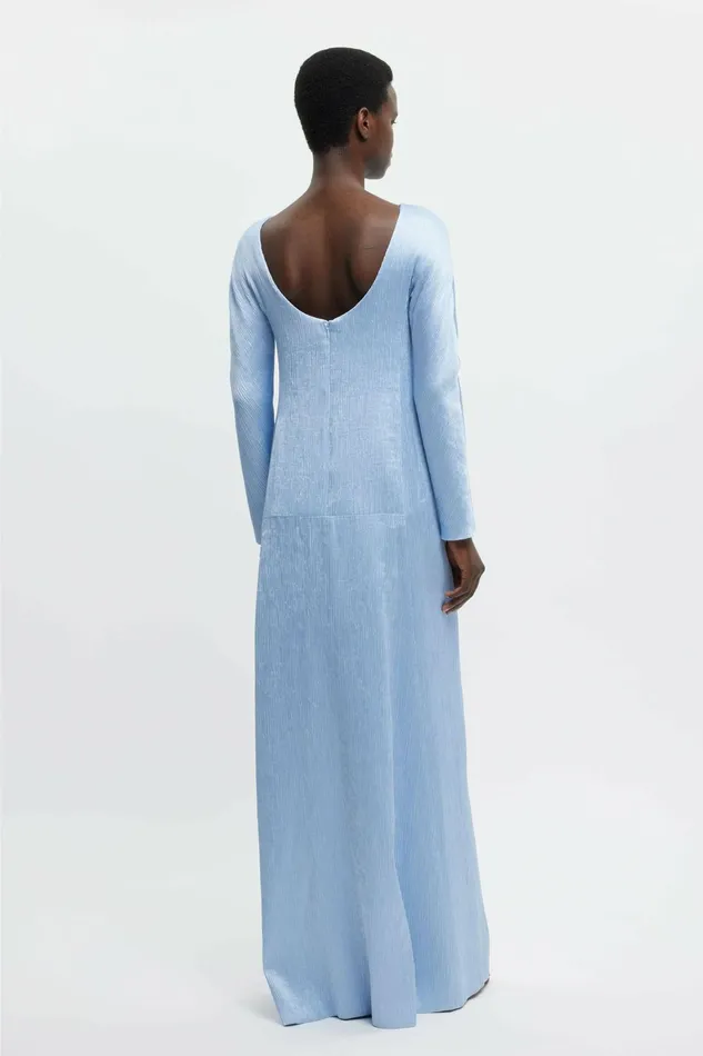 Emilia Wickstead Uriela Gown In Sky Blue Plisse Satin Women Gowns