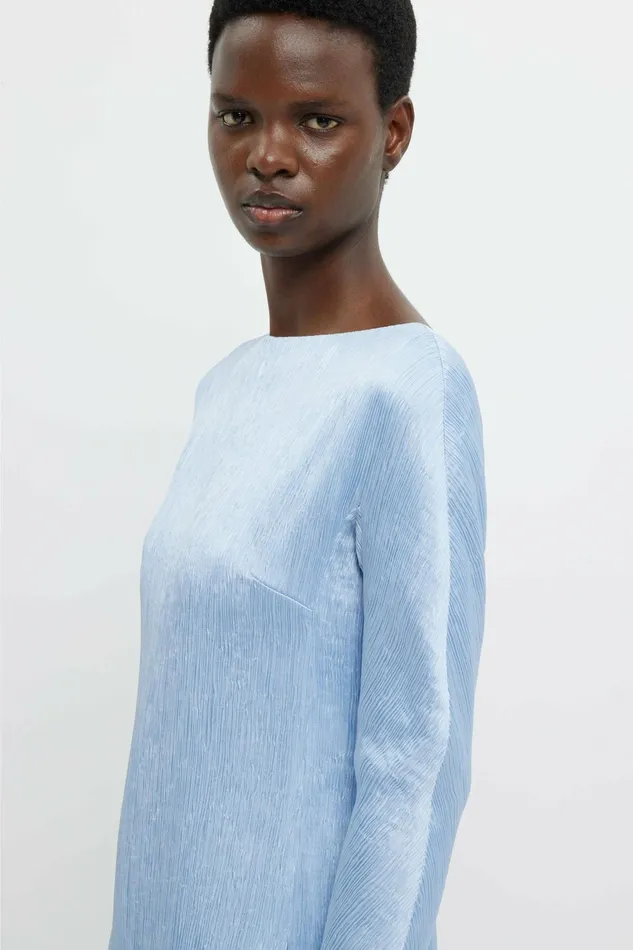 Emilia Wickstead Uriela Gown In Sky Blue Plisse Satin Women Gowns
