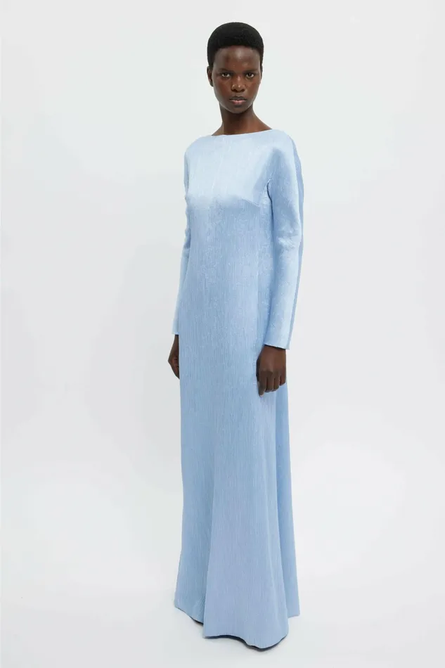 Emilia Wickstead Uriela Gown In Sky Blue Plisse Satin Women Gowns
