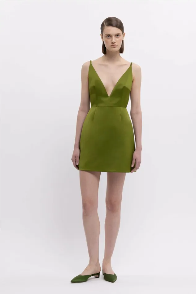 Emilia Wickstead Vero Dress In Olive Green Doppio Satin Women Dresses
