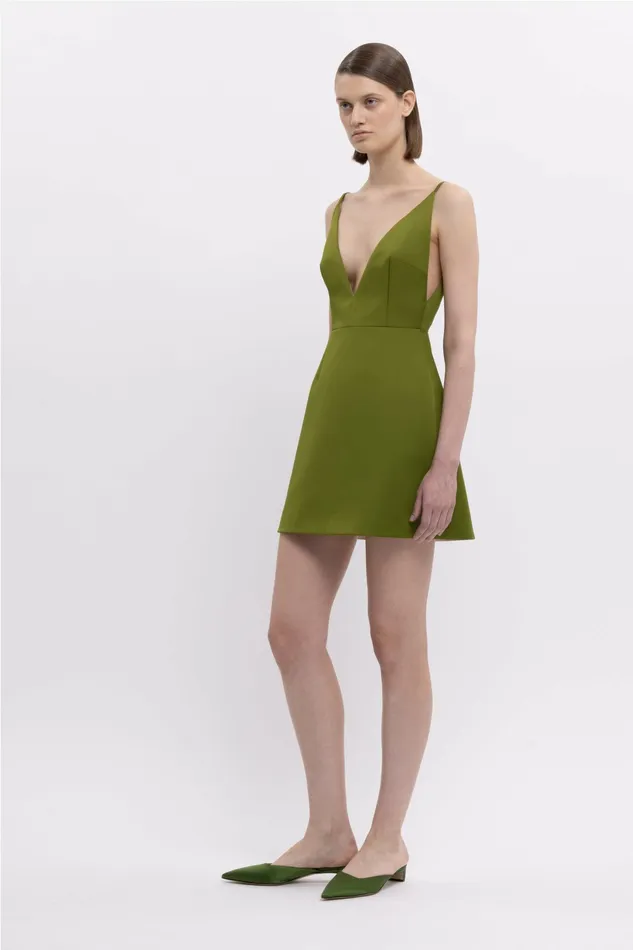 Emilia Wickstead Vero Dress In Olive Green Doppio Satin Women Dresses