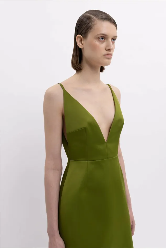 Emilia Wickstead Vero Dress In Olive Green Doppio Satin Women Dresses