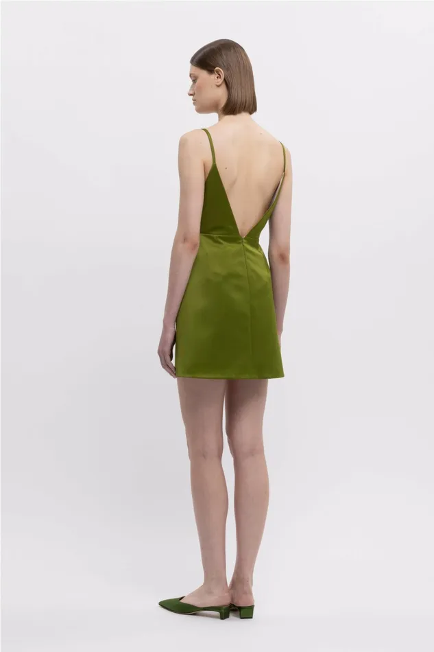 Emilia Wickstead Vero Dress In Olive Green Doppio Satin Women Dresses