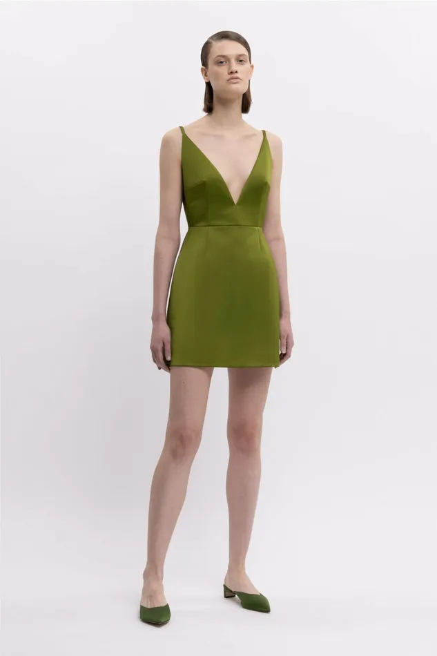 Emilia Wickstead Vero Dress In Olive Green Doppio Satin Women Dresses