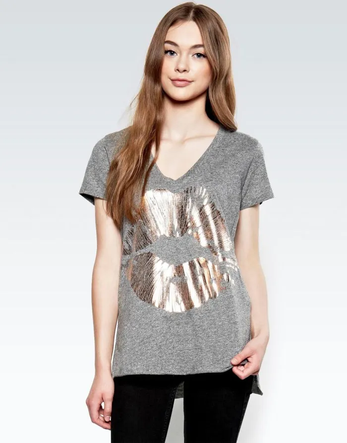 Emmalyn Rose Gold Foil Lip Heather Grey Women Lauren Moshi Short Sleeve