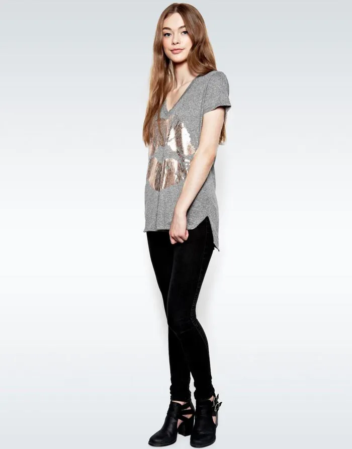 Emmalyn Rose Gold Foil Lip Heather Grey Women Lauren Moshi Short Sleeve