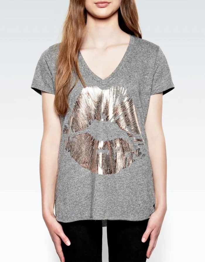 Emmalyn Rose Gold Foil Lip Heather Grey Women Lauren Moshi Short Sleeve