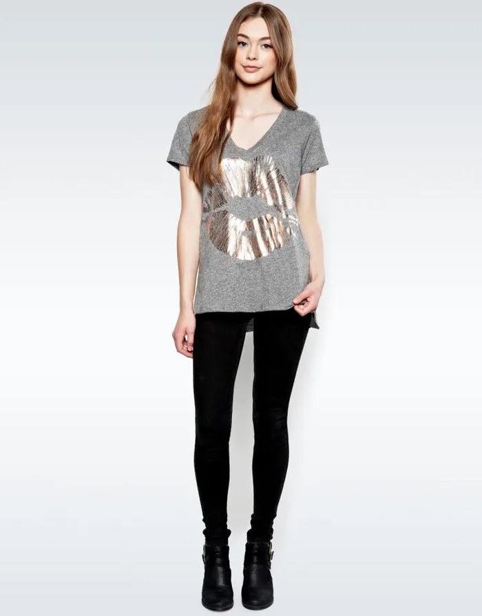 Emmalyn Rose Gold Foil Lip Heather Grey Women Lauren Moshi Short Sleeve