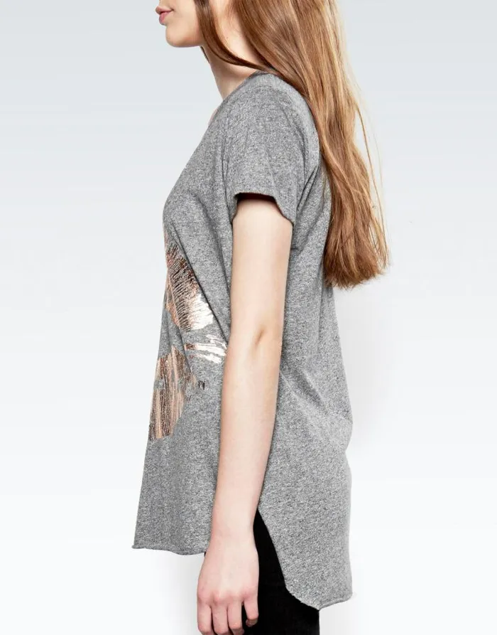 Emmalyn Rose Gold Foil Lip Heather Grey Women Lauren Moshi Short Sleeve