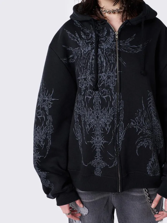 Enigmatic Black Oversized Zip Up Hoodie Women Minga London Sweatshirts and Hoodies Enigmatic Black Oversized Zip Up Hoodie Women Minga London Sweatshirts and Hoodies