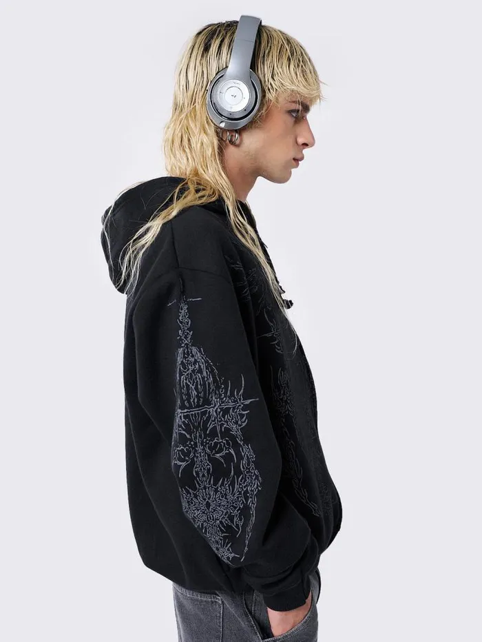 Enigmatic Black Oversized Zip Up Hoodie Women Minga London Sweatshirts and Hoodies Enigmatic Black Oversized Zip Up Hoodie Women Minga London Sweatshirts and Hoodies