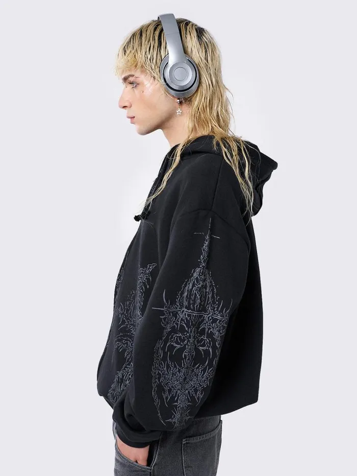 Enigmatic Black Oversized Zip Up Hoodie Women Minga London Sweatshirts and Hoodies Enigmatic Black Oversized Zip Up Hoodie Women Minga London Sweatshirts and Hoodies