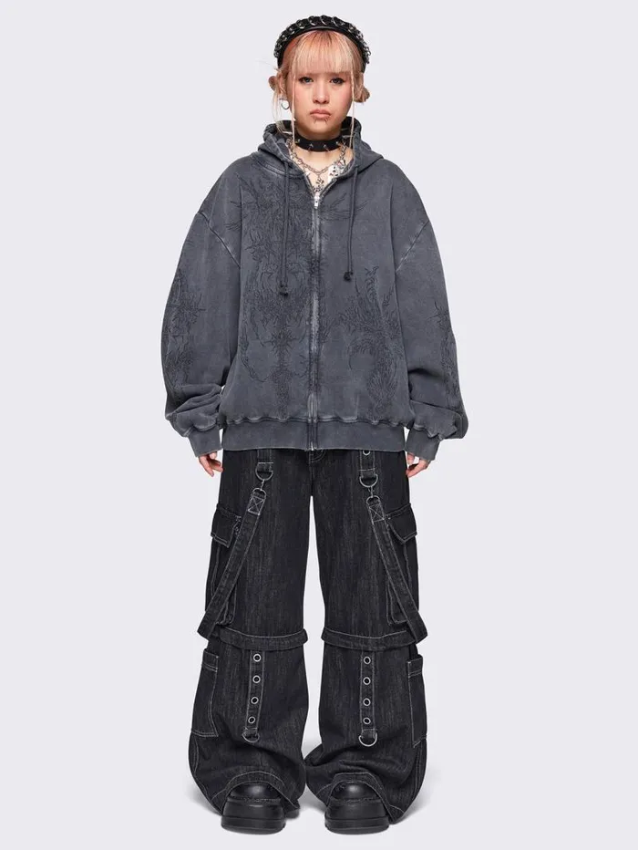 Enigmatic Grey Wash Oversized Zip Up Hoodie Women Minga London Sweatshirts and Hoodies Enigmatic Grey Wash Oversized Zip Up Hoodie Women Minga London Sweatshirts and Hoodies