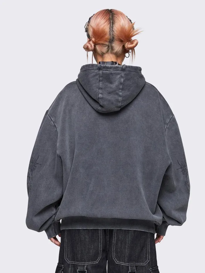 Enigmatic Grey Wash Oversized Zip Up Hoodie Women Minga London Sweatshirts and Hoodies Enigmatic Grey Wash Oversized Zip Up Hoodie Women Minga London Sweatshirts and Hoodies