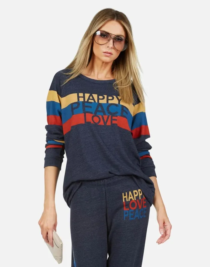 Everly Happy Peace Love Port Navy Women Lauren Moshi Long Sleeve