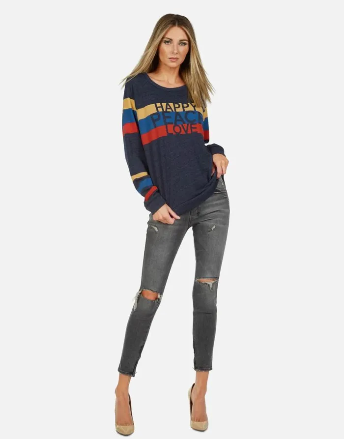 Everly Happy Peace Love Port Navy Women Lauren Moshi Long Sleeve