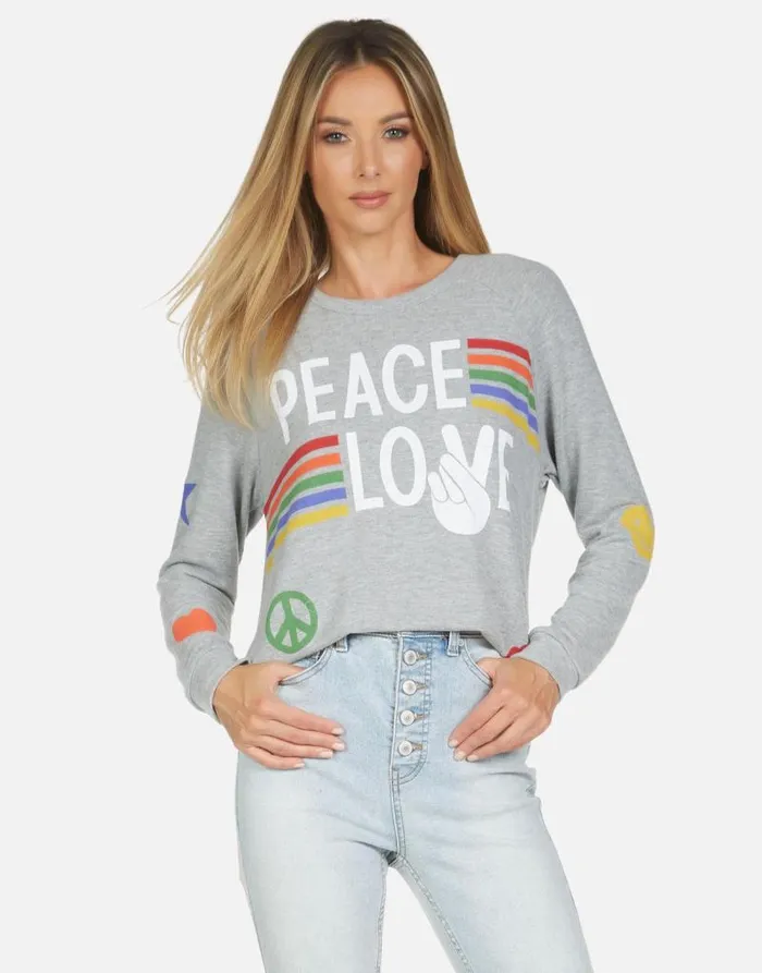 Everly Peace Love Stripe Heather Grey Women Lauren Moshi Long Sleeve