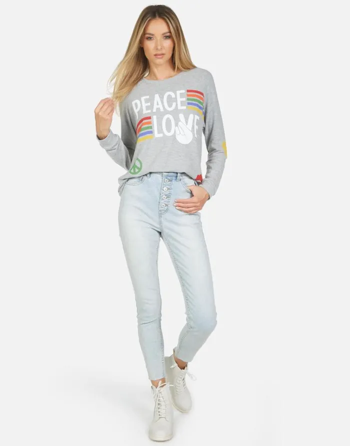 Everly Peace Love Stripe Heather Grey Women Lauren Moshi Long Sleeve