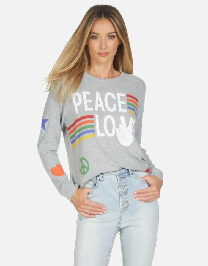 Everly Peace Love Stripe Heather Grey Women Lauren Moshi Long Sleeve