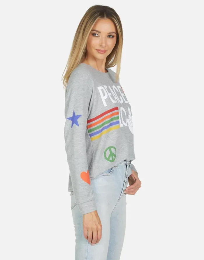 Everly Peace Love Stripe Heather Grey Women Lauren Moshi Long Sleeve