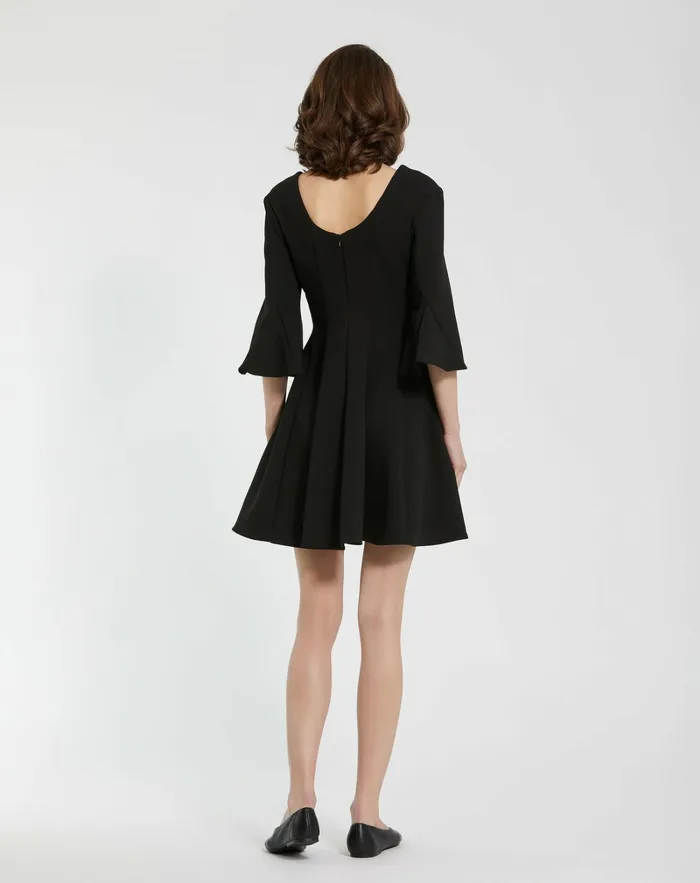 Every Day Dresses Crepe Square Neck 34 Sleeve Godet Mini Dress Black 8211 Mac Duggal Women