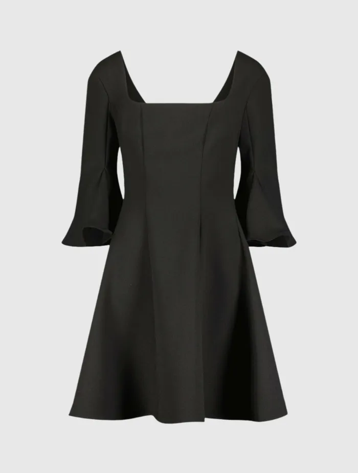 Every Day Dresses Crepe Square Neck 34 Sleeve Godet Mini Dress Black 8211 Mac Duggal Women