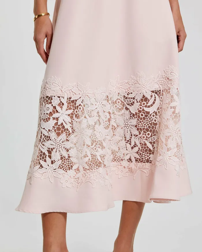 Every Day Dresses Women Mac Duggal Crepe Boat Neck Midi Dress With Applique Cut Out Blush