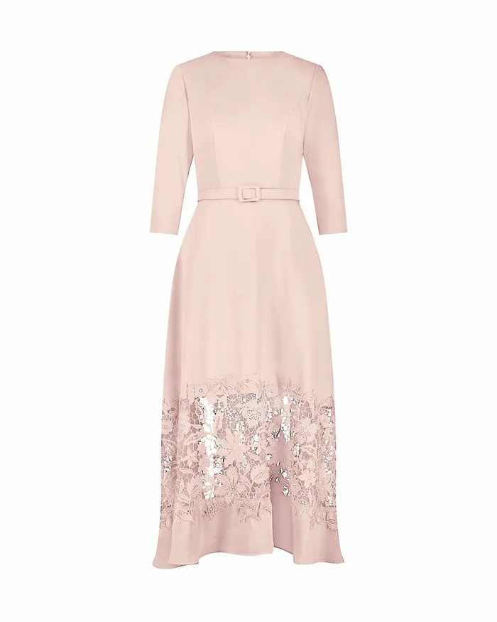Every Day Dresses Women Mac Duggal Crepe Boat Neck Midi Dress With Applique Cut Out Blush