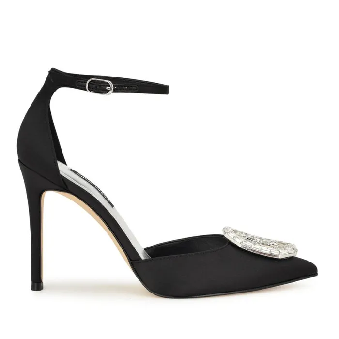 Felishe Pointy Toe Ankle Strap Pumps Blackblack Women Nine West Heels