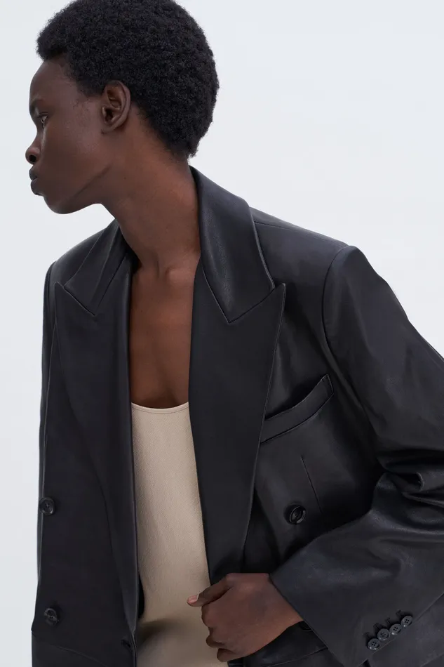 filippak Coats and Jackets Women Double Breasted Leather Jacket Black filippak Coats and Jackets Women Double Breasted Leather Jacket Black