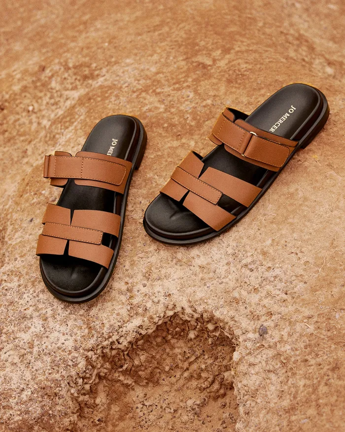 FLAT SANDALS jomercer Women Hendrix flat slides dark tan leather FLAT SANDALS jomercer Women Hendrix flat slides dark tan leather
