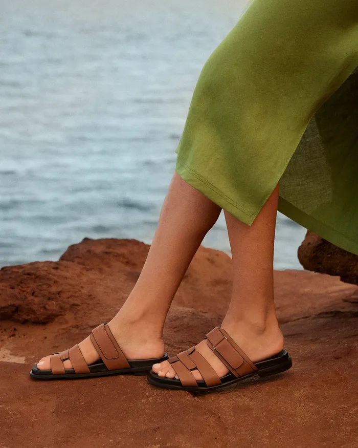 FLAT SANDALS jomercer Women Hendrix flat slides dark tan leather FLAT SANDALS jomercer Women Hendrix flat slides dark tan leather